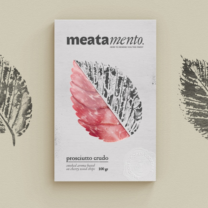 Meatamento熏肉包裝設(shè)計(jì)，采用葉子造型的開(kāi)窗紙盒設(shè)計(jì)