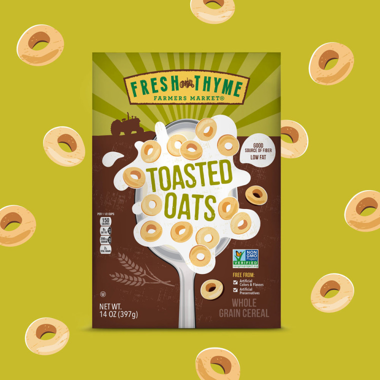 Fresh Thyme 兒童與成人谷物系列有機食品包裝設計，大膽醒目的插畫