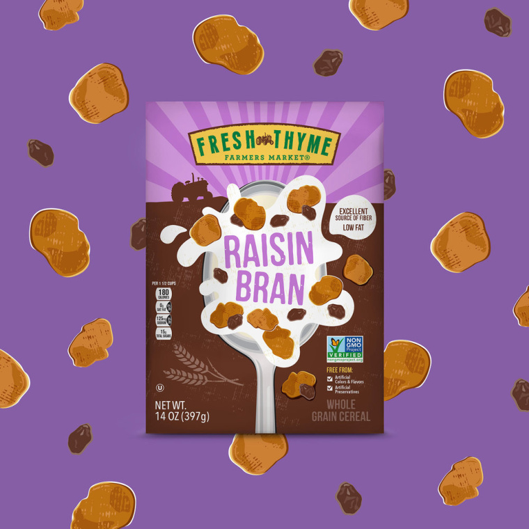 Fresh Thyme 兒童與成人谷物系列有機食品包裝設計，大膽醒目的插畫