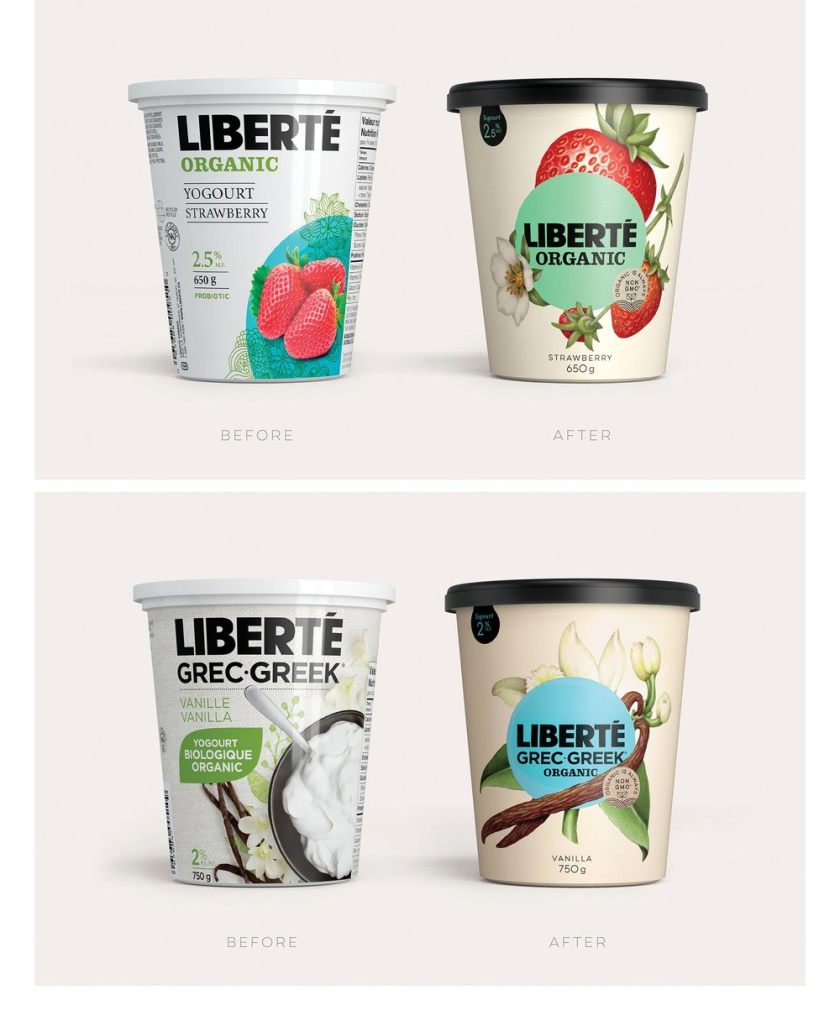 加拿大有機酸奶Liberté品牌包裝設(shè)計，來自植物學書籍插圖