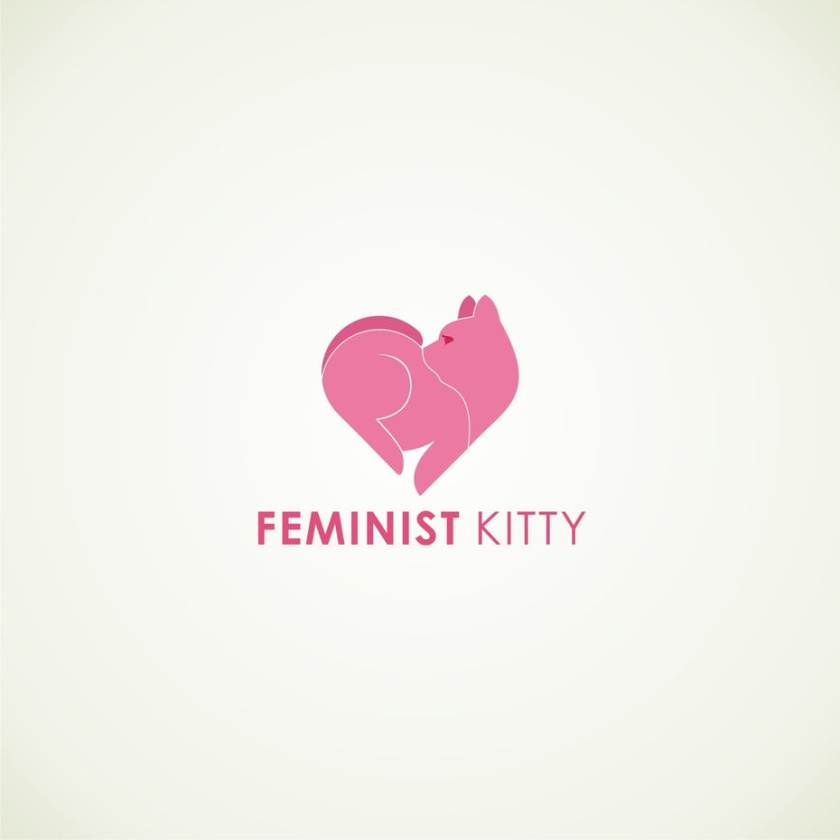 經典的女性化和漂亮的粉紅色標志設計-女權主義者Kitty標志設計