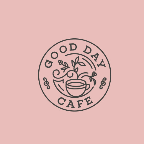 經典的女性化和漂亮的粉紅色標志設計-Good Day Cafe 咖啡標志設計