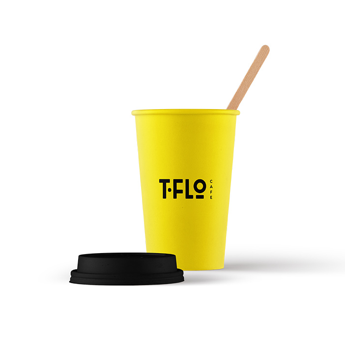 黃色背景標志設計-T-flo Cafe咖啡logo設計