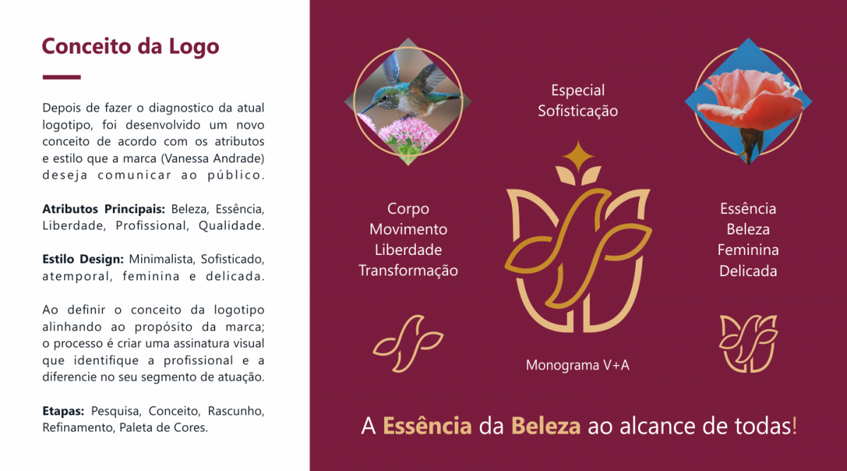 Vanessa Andrade 醫(yī)療美容機(jī)構(gòu)（醫(yī)美）品牌logo設(shè)計(jì)，花朵+蜂鳥
