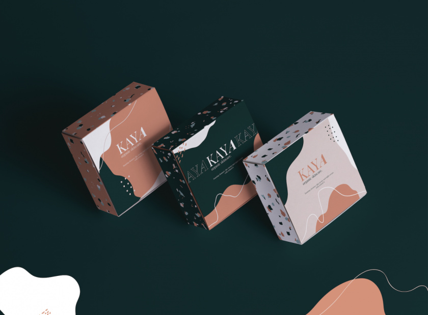 Kaya 有機護(hù)膚品包裝設(shè)計，很藝術(shù)的水磨石圖案