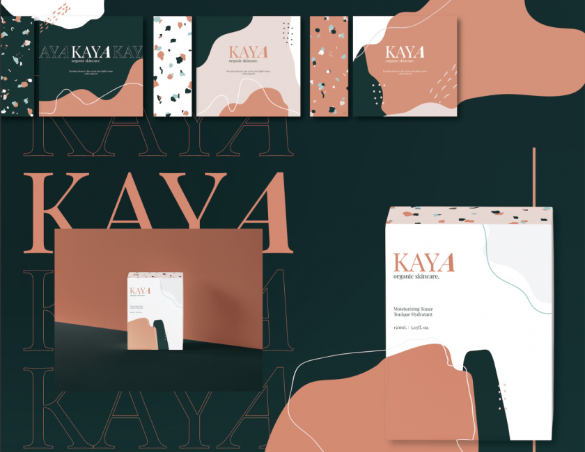 Kaya 有機護(hù)膚品包裝設(shè)計，很藝術(shù)的水磨石圖案