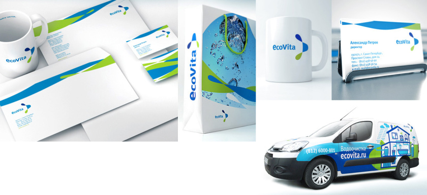 Ecovita水處理設備工程公司loog設計和企業vi設計，兩滴水滴的動態融合過程