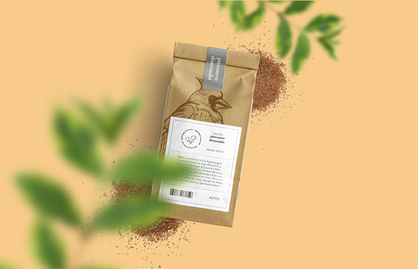 Pássaro金鳥飼料口糧包裝設計，手繪小鳥的圖案包裝