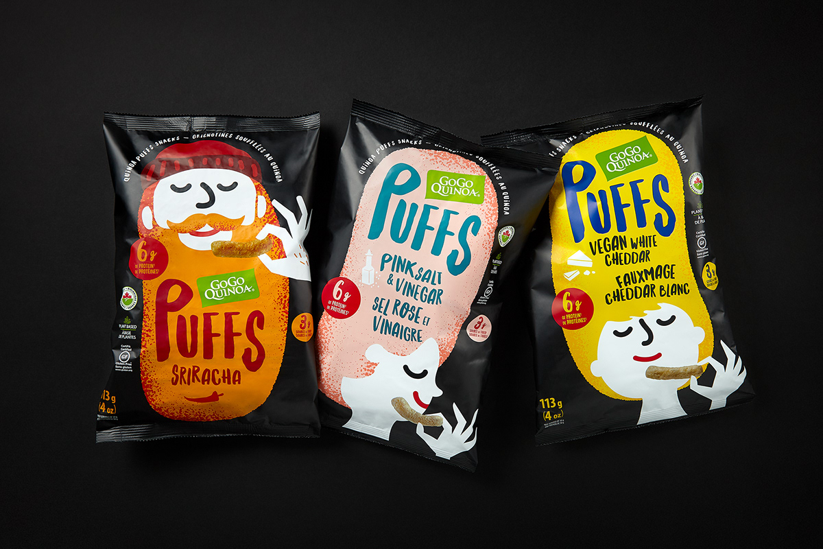 Puffs 休閑小零食包裝設計，夸張有趣的插畫