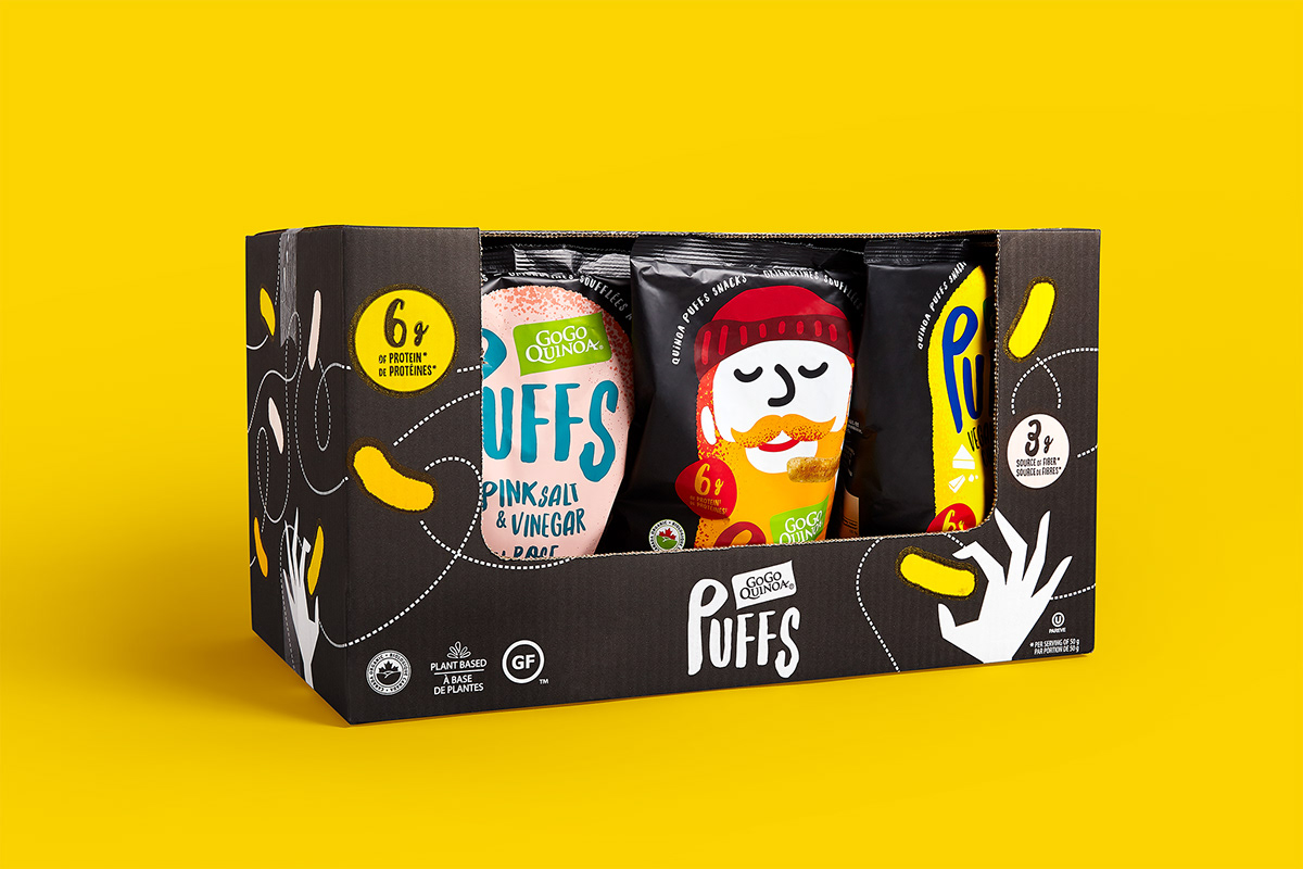 Puffs 休閑小零食包裝設計，夸張有趣的插畫