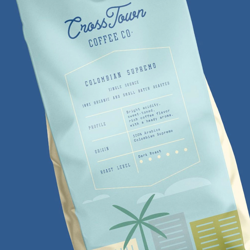 整齊有序布局的包裝-2020年包裝設(shè)計(jì)趨勢(shì)示例：Cross Town Coffee Co.具有結(jié)構(gòu)化布局的包裝