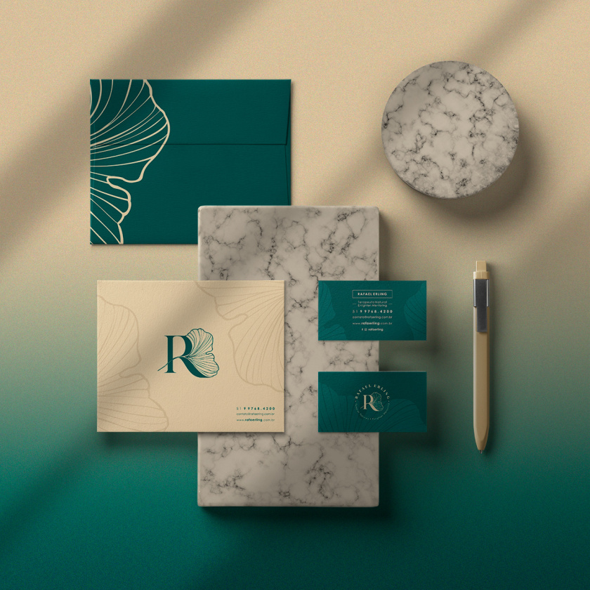 Rafael Erling 醫(yī)療醫(yī)藥保健品公司logo設(shè)計(jì)vi設(shè)計(jì)“銀杏葉+字母R”