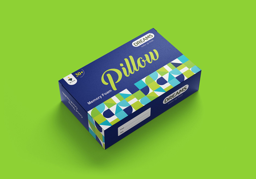 Pillow 記憶枕頭包裝設計，幾何圖案排列風格
