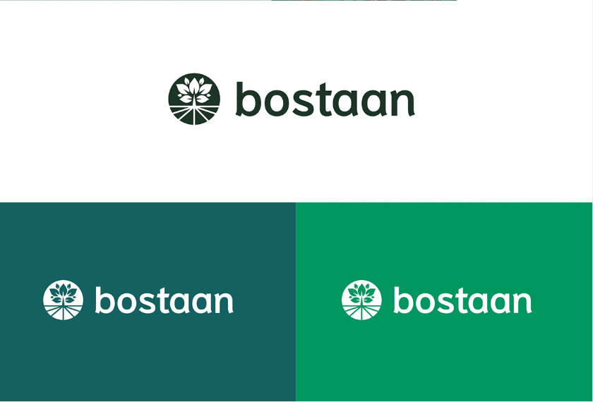 Bostaan 景觀公司logo設計與vi設計，矢量化幾何風格綠葉與根須