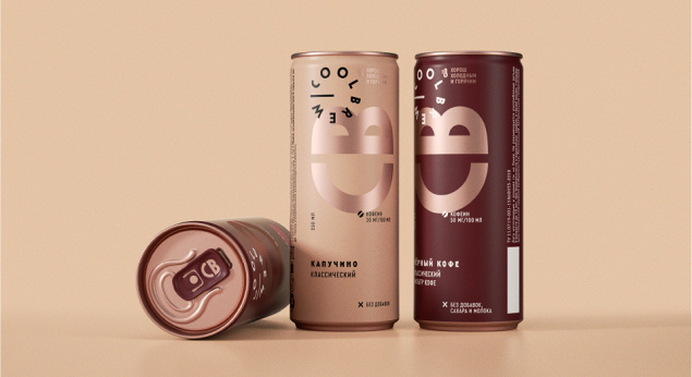 CoolBrew冷釀灌裝咖啡包裝設計，以品牌字母設計包裝圖案傳達愉悅和凸顯品牌
