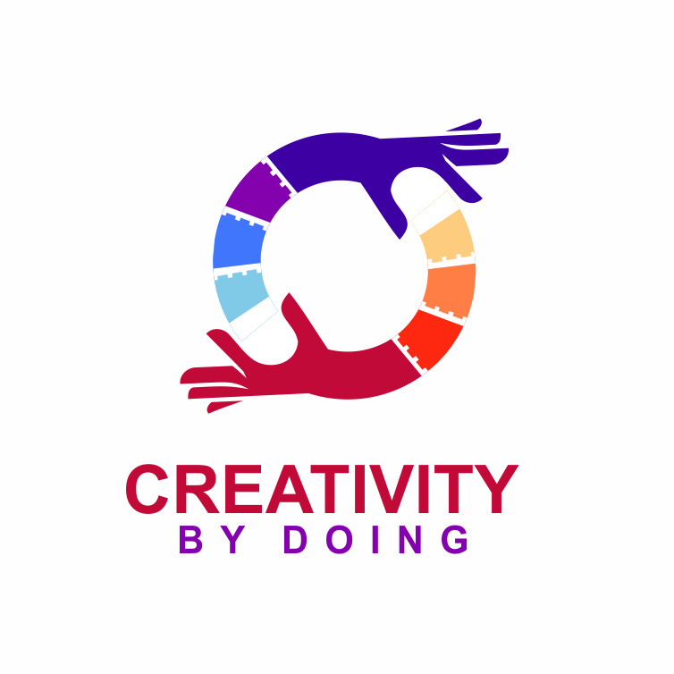手的圓形標志在彩色芯片臂的末端向前伸展logo設計