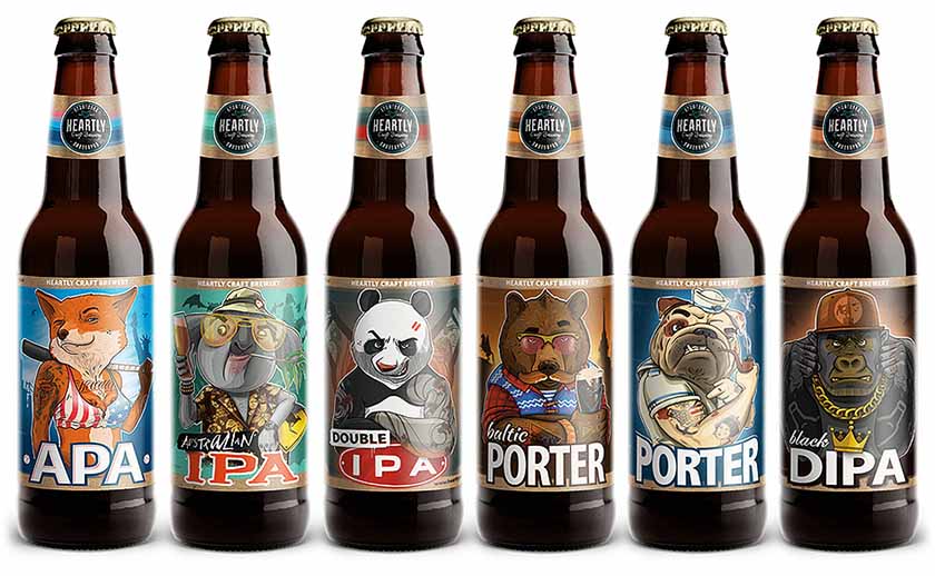 俄羅斯Heartly Brewery淡啤酒包裝設計，20款動物英雄角色插畫引發靈魂躁動
