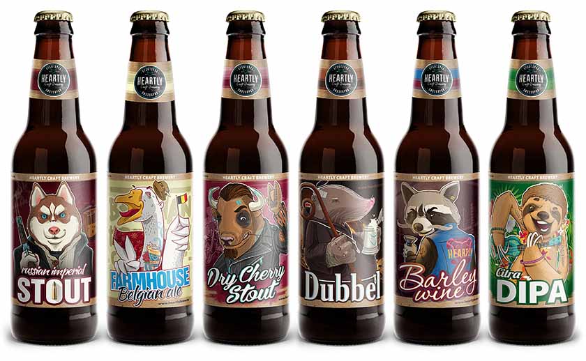 俄羅斯Heartly Brewery淡啤酒包裝設計，20款動物英雄角色插畫引發靈魂躁動