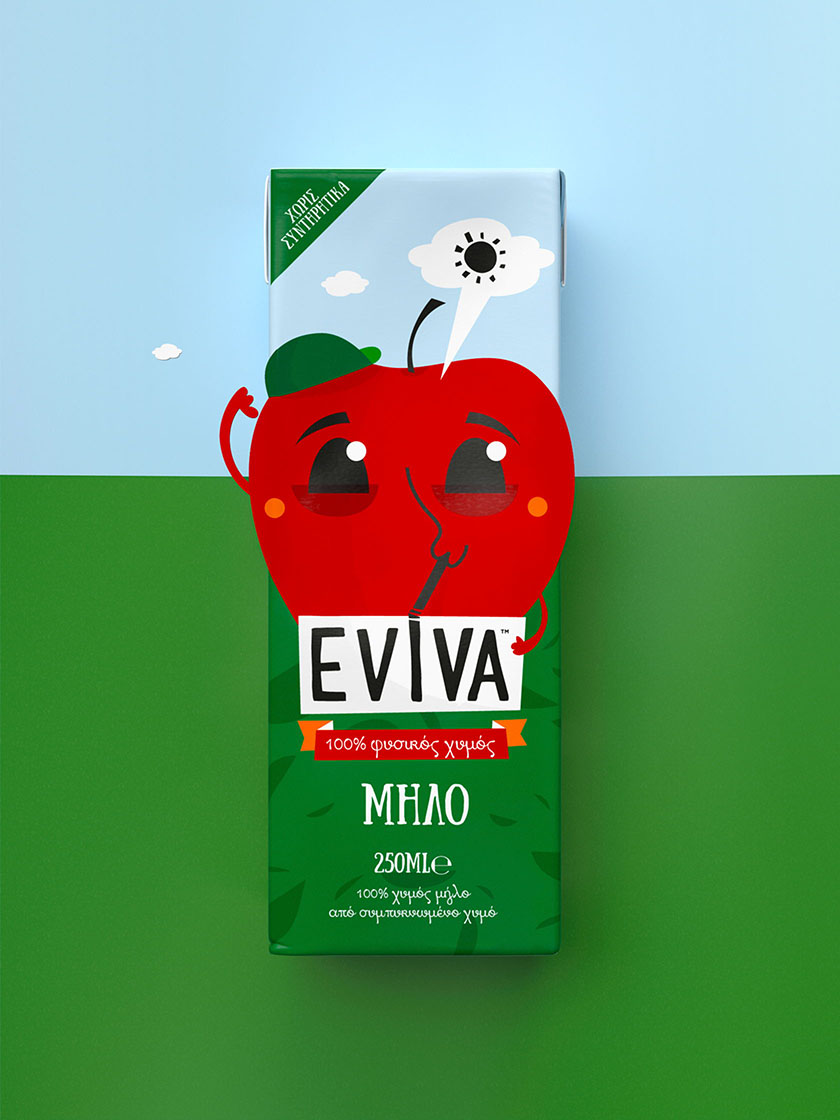 Eviva kids兒童果汁飲料包裝設計插畫設計，可愛水果卡通一起狂歡