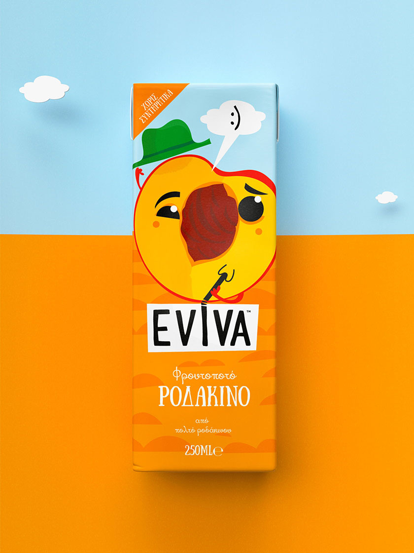 Eviva kids兒童果汁飲料包裝設計插畫設計，可愛水果卡通一起狂歡
