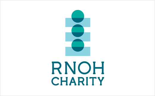 RNOH骨科慈善醫院品牌形象設計，logo設計猶如人體脊柱或落入籌款罐的硬幣