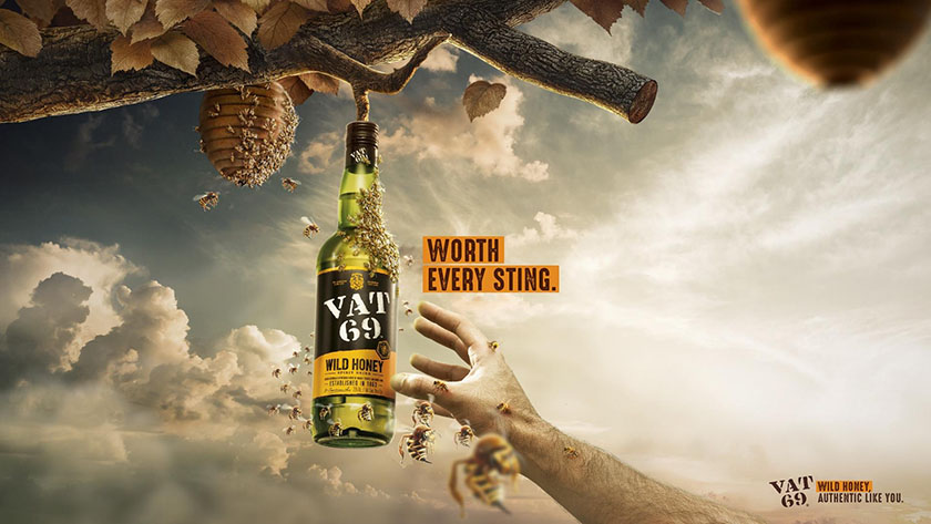 VAT69果酒伊甸園風情平面廣告設計，看起來很好喝的樣子