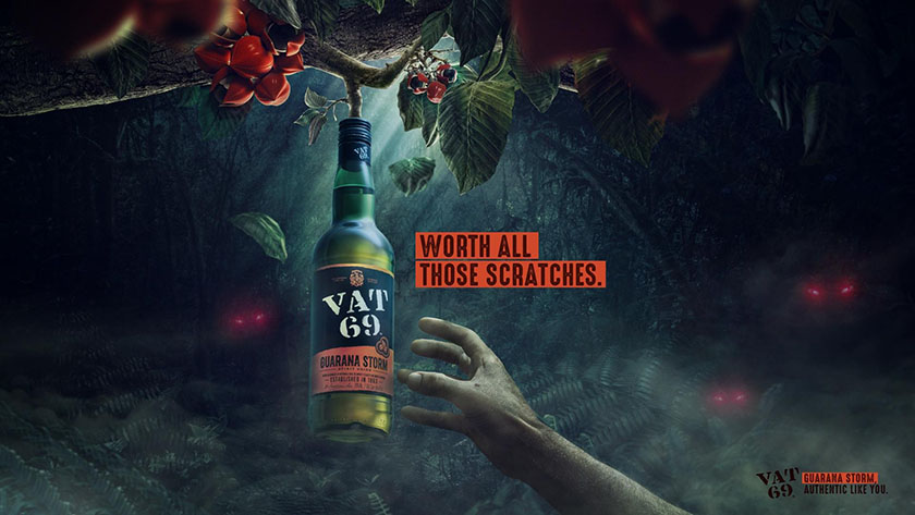 VAT69果酒伊甸園風情平面廣告設計，看起來很好喝的樣子