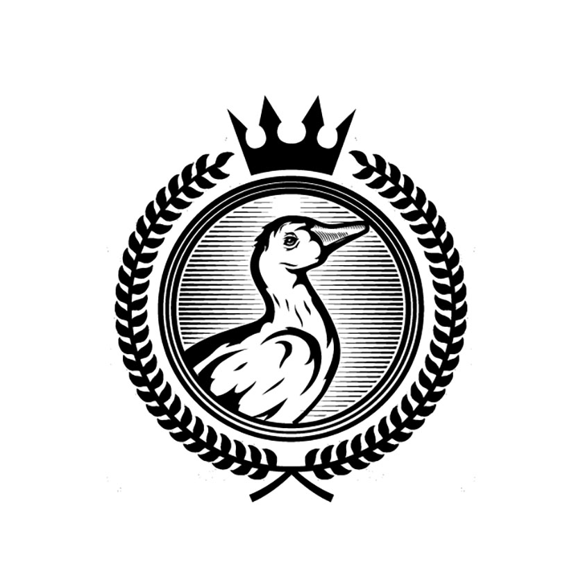 優雅的飲料標志logo設計-鴨戴皇冠伏特加品牌插圖logo