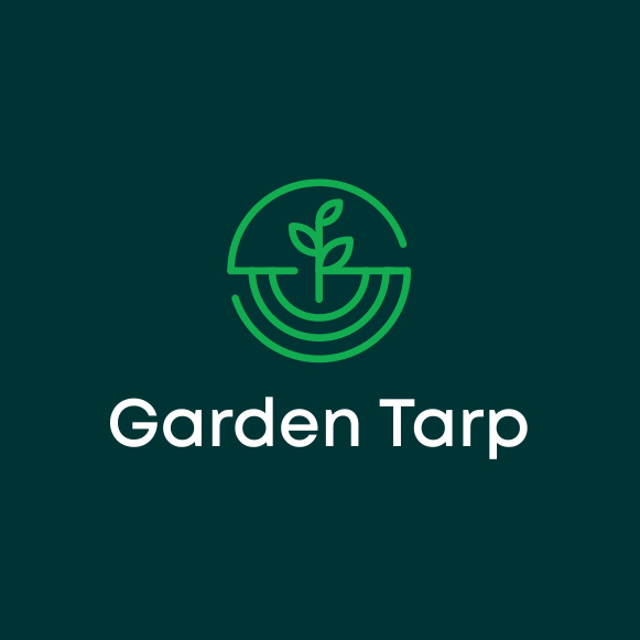 通過線條藝術和文本“花園Tarp”描繪的植物生長的一個圓圈的幾何標志