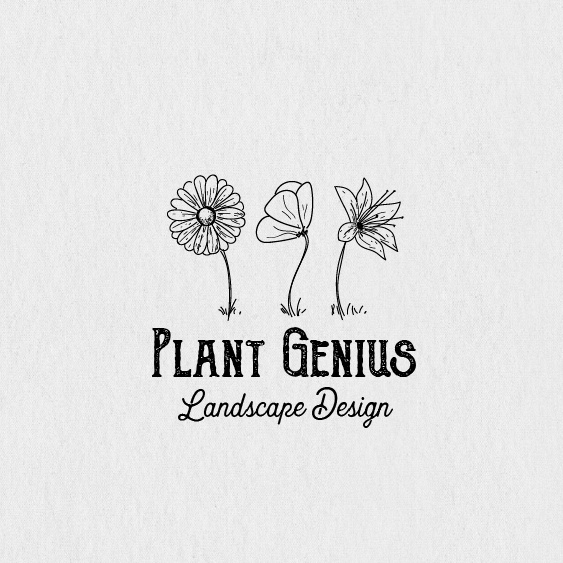 logo設計由三個畫線并排的花與文本“植物天才”