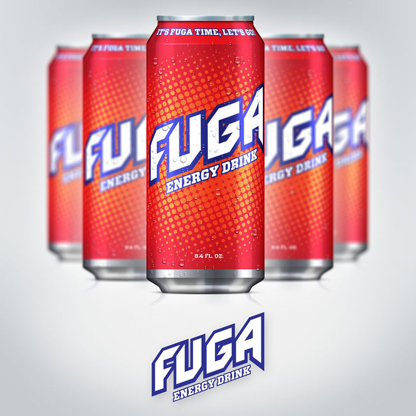 有趣的飲料標志logo設計-紫色、白色與紅色相稱的能量飲料logo