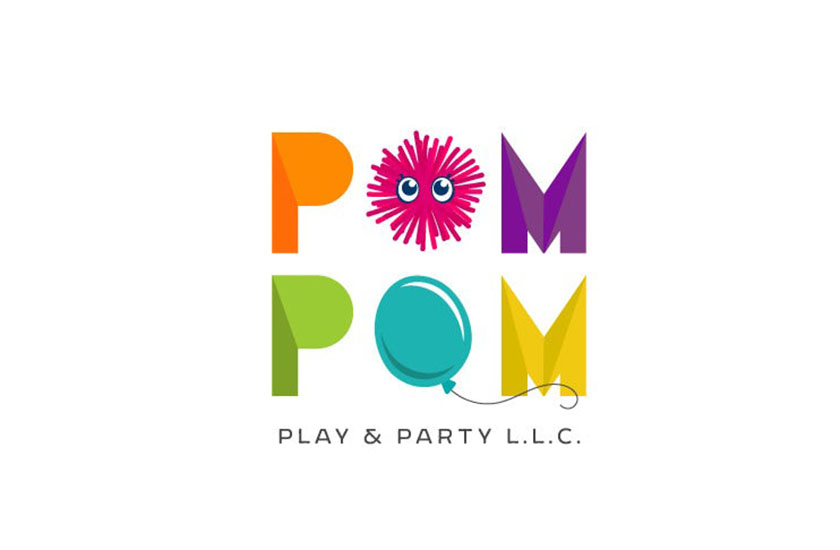 與pom poms和氣球的五顏六色的彩虹商標(biāo)