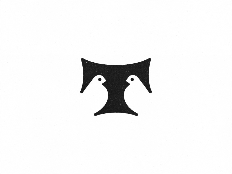 T 字母負空間鴿子創意Logo 設計