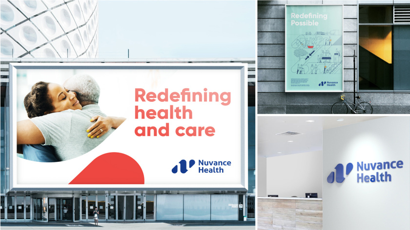 Nuvance Health醫療保健機構新logo設計，字母NH+水滴元素