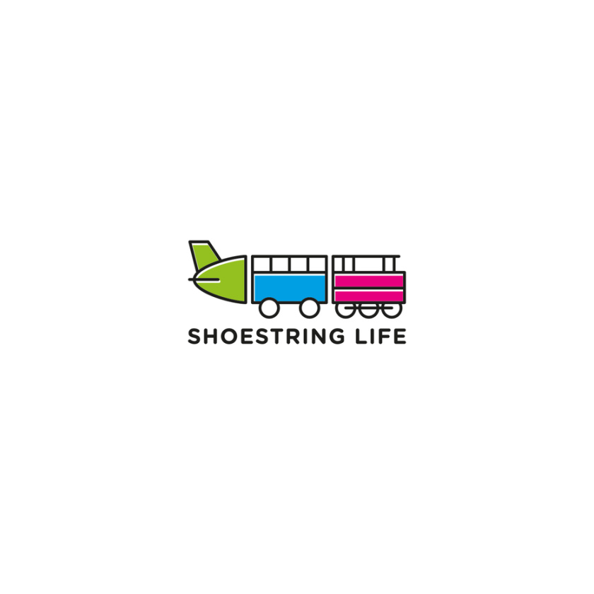 旅游logo設計，飛機的一部分，公共汽車的一部分和與線路相連的火車的一部分