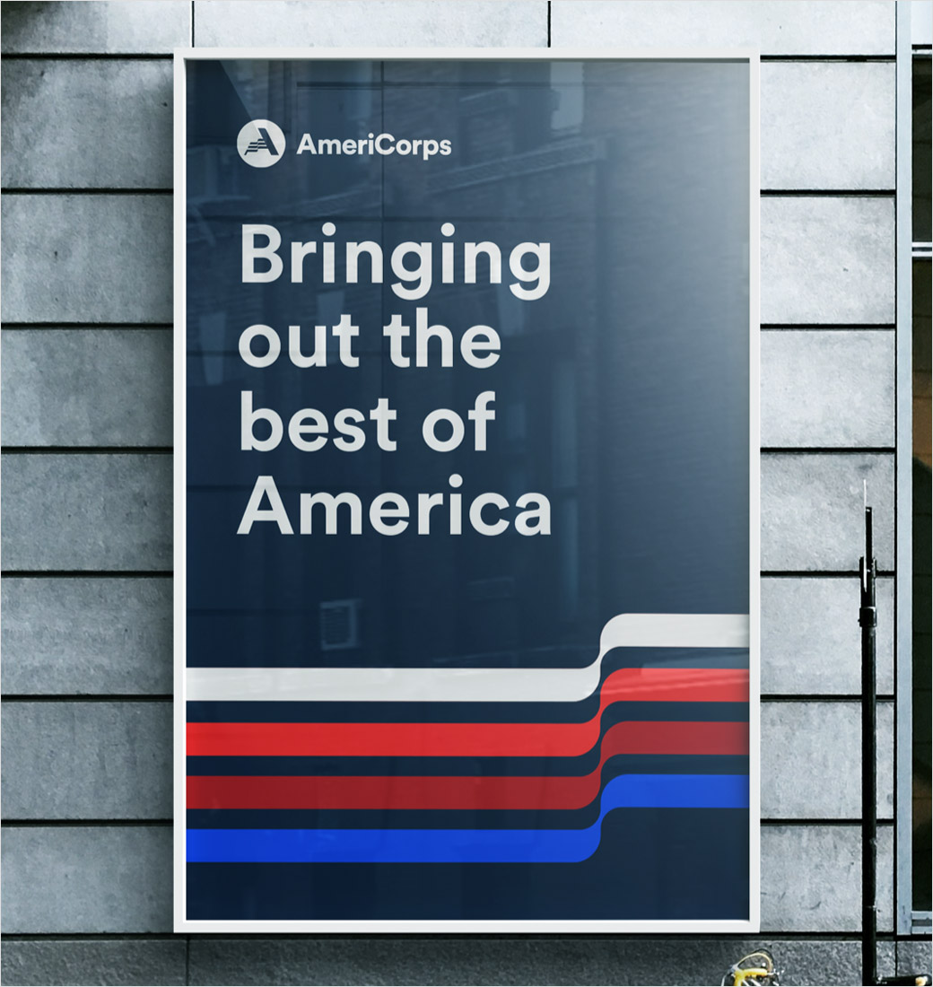 AmeriCorps 美國國家社區(qū)服務(wù)公司品牌logo設(shè)計與vi設(shè)計，字母A+美國國旗