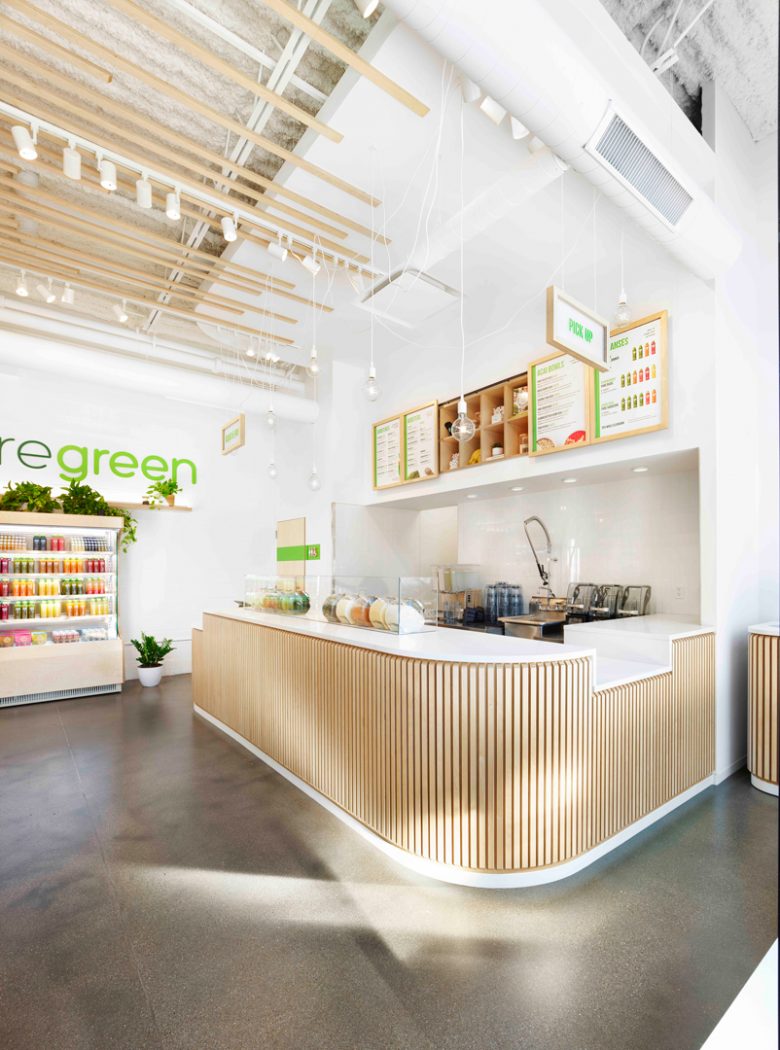 Pure Green 綠色食品果汁飲品店鋪si空間設(shè)計“北歐簡約樺木自然原木風格”