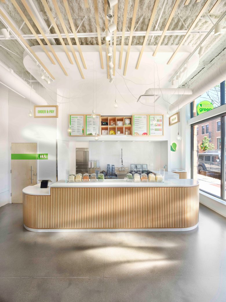 Pure Green 綠色食品果汁飲品店鋪si空間設(shè)計“北歐簡約樺木自然原木風格”