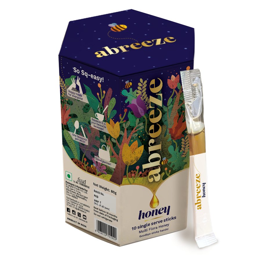 Abreeze 多花蜂蜜包裝設計，展現蜜蜂采集花蜜過程插畫