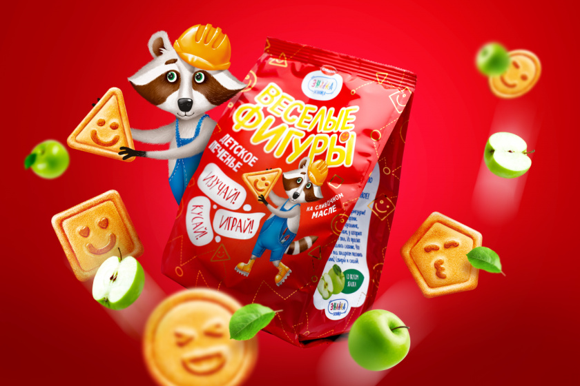Znayka兒童食品品牌包裝設(shè)計(jì)，歡快的浣熊Yasha吉祥物設(shè)計(jì)