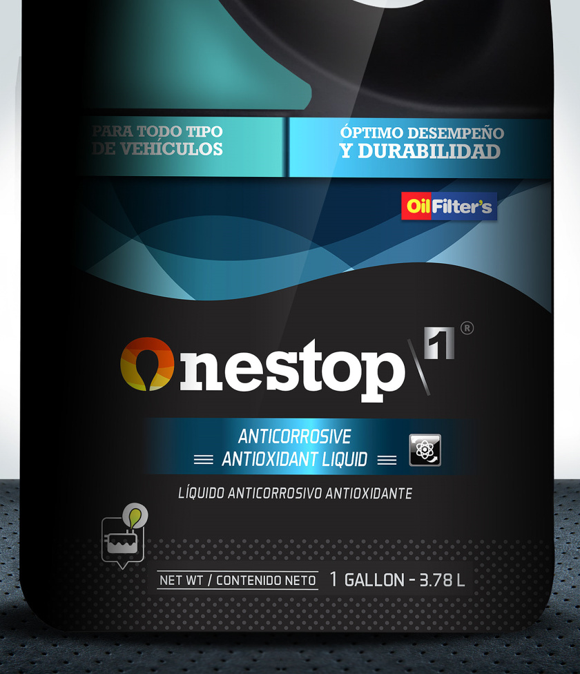 OneStop 汽車潤滑油包裝設計，動態漸變色塊風格