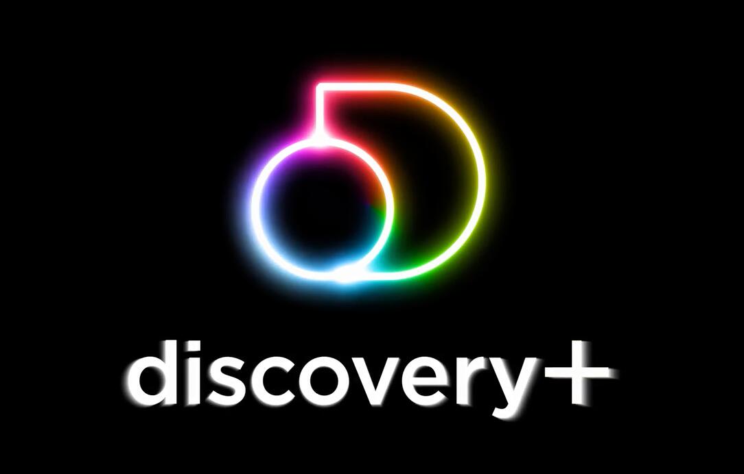 Discovery+探索電視節目頻道品牌logo設計，光譜色幾何D和一個圓的結合