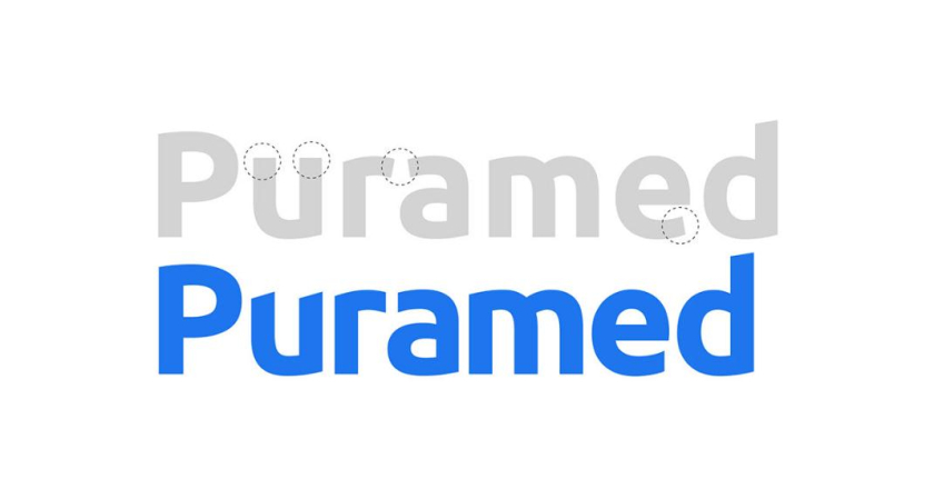 Puramed食品營養(yǎng)補充劑制造企業(yè)公司logo設計vi設計，相互嵌套六邊形輔助圖形設計