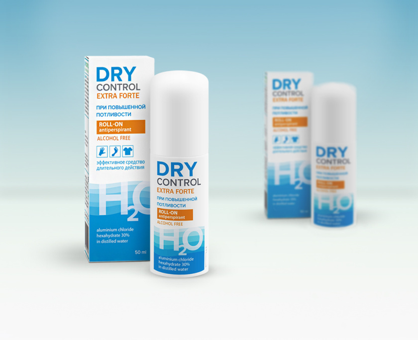 DRY CONTROL 干控止汗劑包裝設計，偏藥品包裝風格