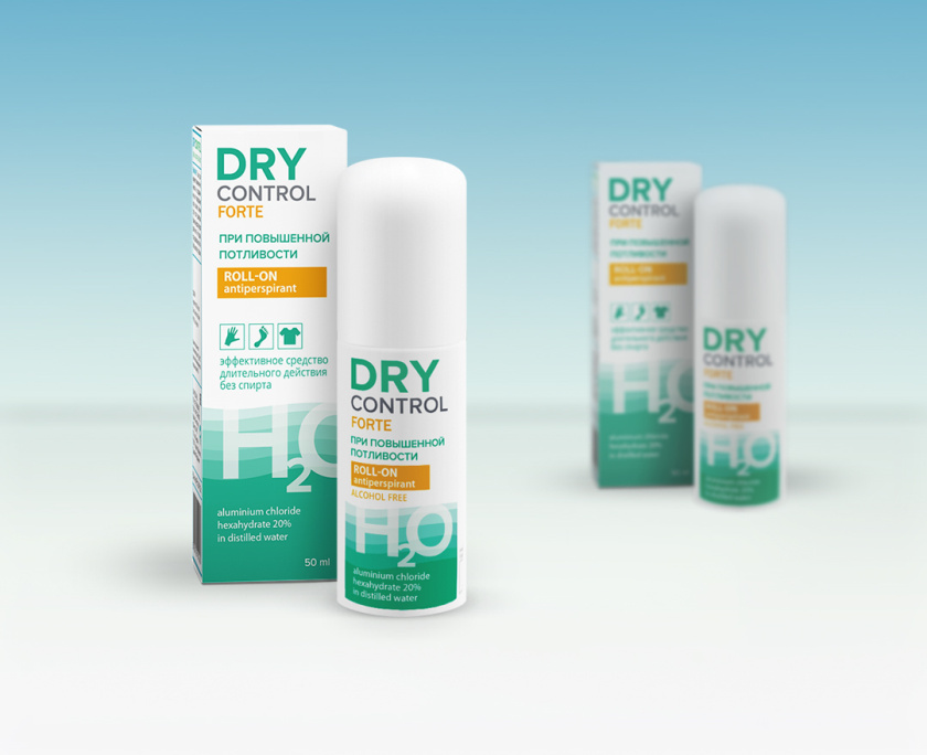 DRY CONTROL 干控止汗劑包裝設計，偏藥品包裝風格