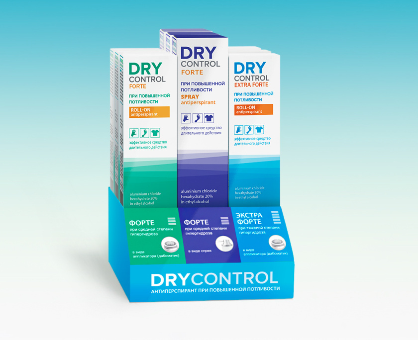 DRY CONTROL 干控止汗劑包裝設計，偏藥品包裝風格