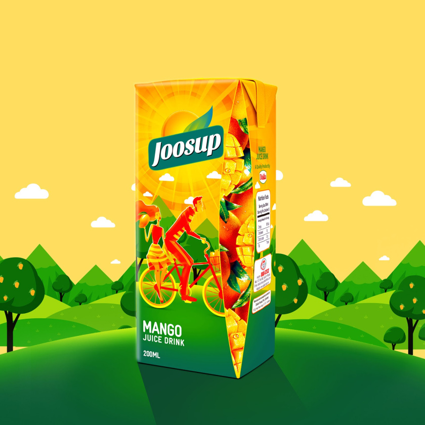 Joosup 果汁飲料利樂薄葉包裝設(shè)計，嬉戲的夫妻插畫設(shè)計