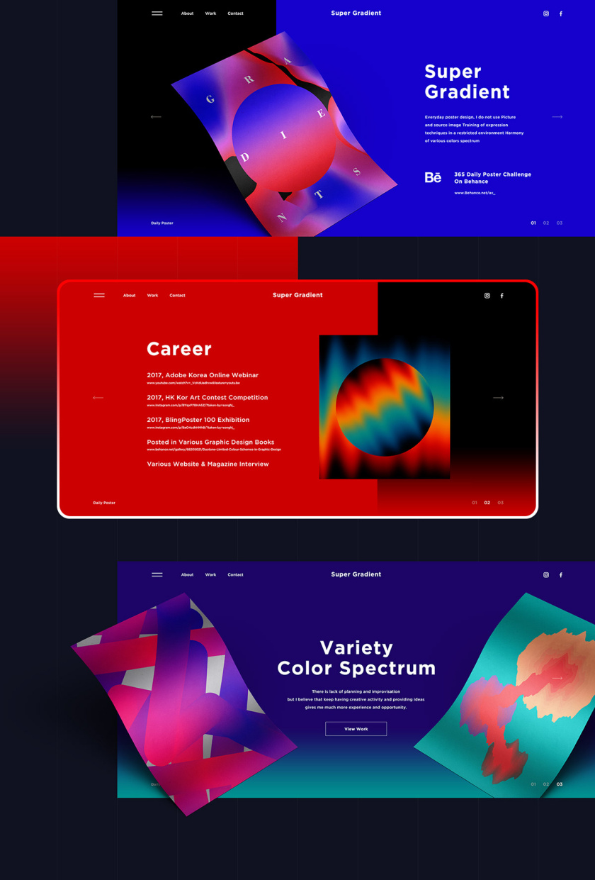Super Gradient 超梯度品牌網站概念設計，超明亮炫酷漸變色設計