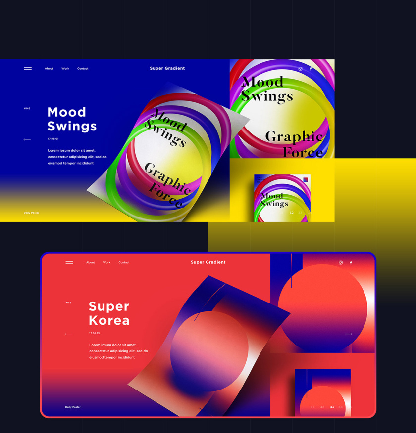 Super Gradient 超梯度品牌網站概念設計，超明亮炫酷漸變色設計