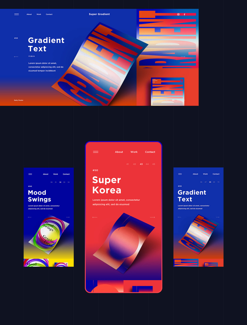Super Gradient 超梯度品牌網站概念設計，超明亮炫酷漸變色設計